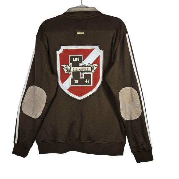 LRG Killa Cambridge Track Jacket Mens Medium Brown Suede Elbow Patches Varsity - Picture 1 of 12